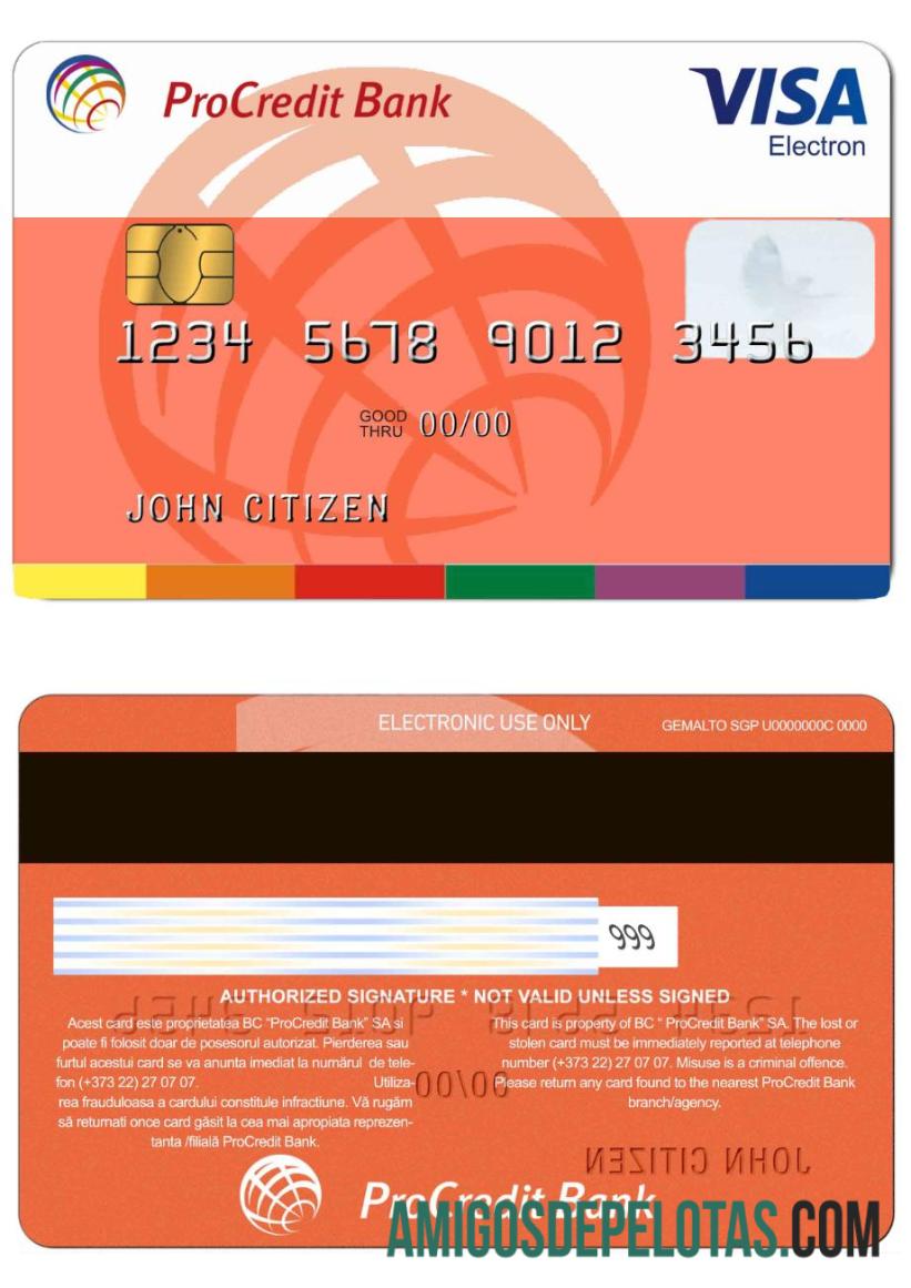 Moldova Procredit Bank Visa Electron Credit Card template